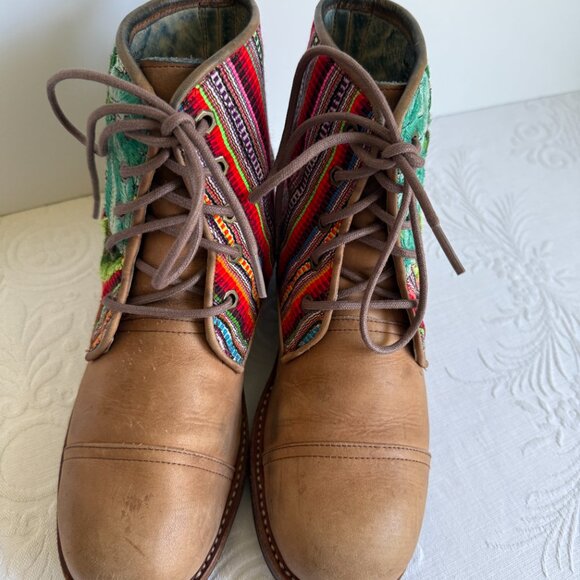 Brown Teysha Colorful Guatemalan Textile Embroidered Ankle Peace Boots Size 8 - Picture 8 of 13